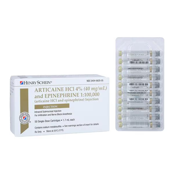 Articaine HCl 4% Epinephrine 1:100,000 1.7 mL 50/Box