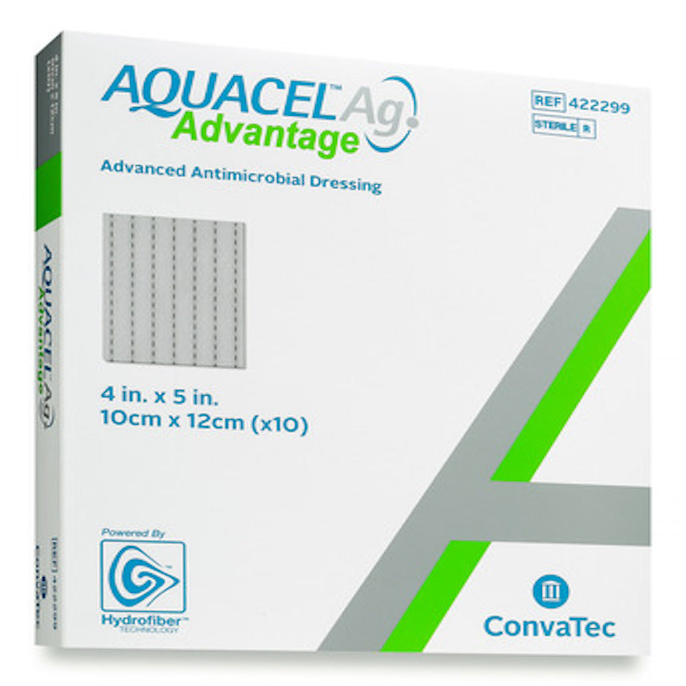 Convatec Aquacel® Ag Advantage, Enhanced Hydrofiber with Silver, Non-Adhesive, 4" x 5", 10/bx