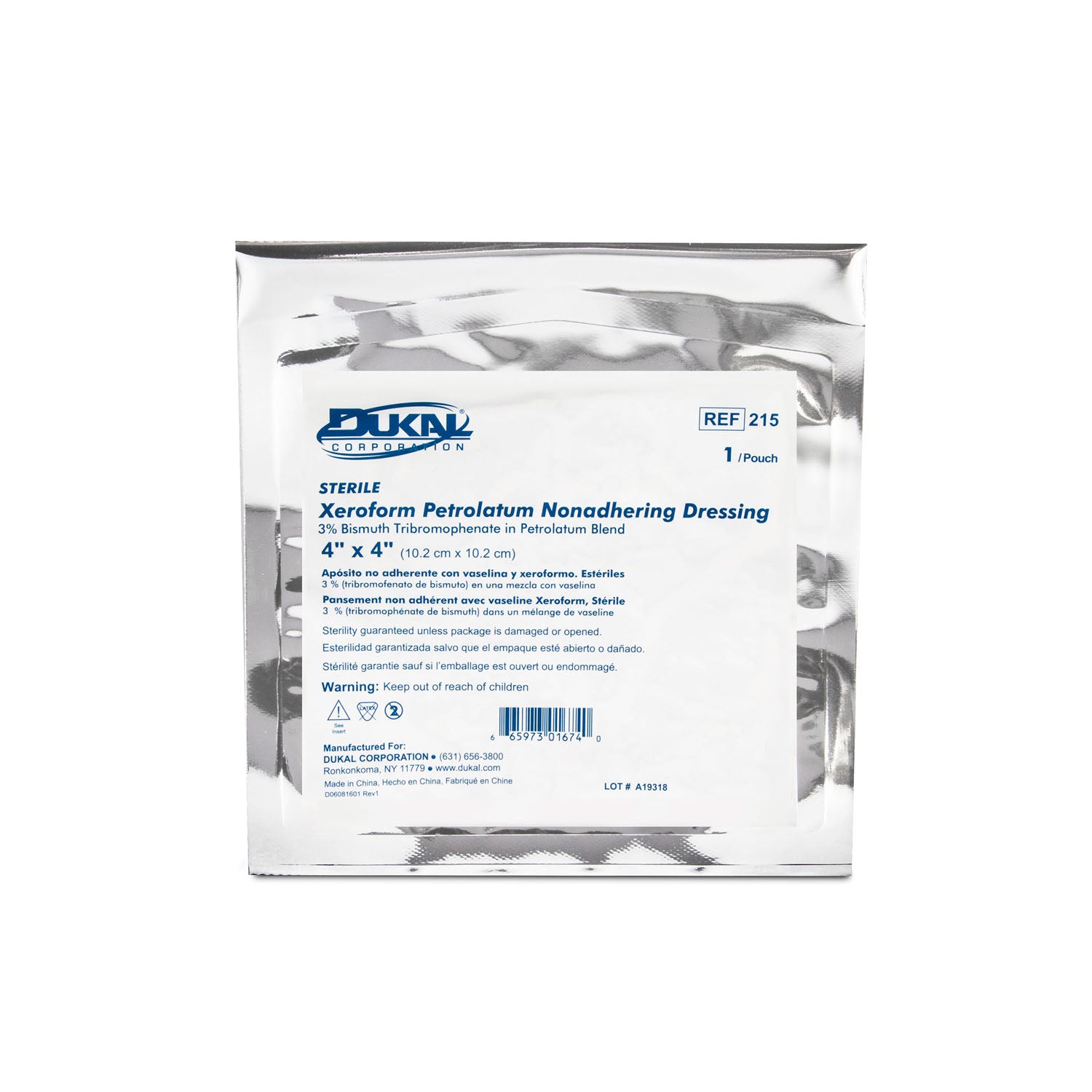 Dukal Alba Xeroform Petrolatum Gauze Dressings, 4" x 4", Sterile, 1/pk, 25 pk/bx